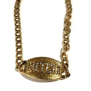 Gold-Tone Bold Statement Necklace Sparkling Lettering - Women's Fashion Jewelry